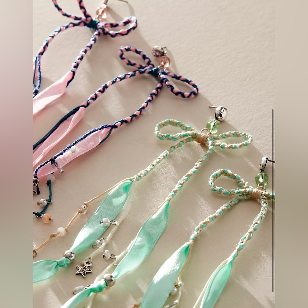New! Candy Baby Bow Dangle Earrings Pastel Mint Cottagecore Boho Beach
